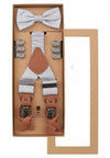 (Silber) Hosenträger Set Herren mit Fliege Mikromuster Seide – Geschenkbox Prince Bowtie