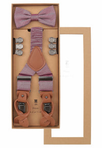 (Bordeaux) Hosenträger Set Herren mit Fliege Mikromuster Seide – Geschenkbox Prince Bowtie