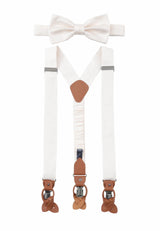 (Off-White) Hosenträger und Fliege Herren Mikromuster Seide – Y-Form mit Lederdetails