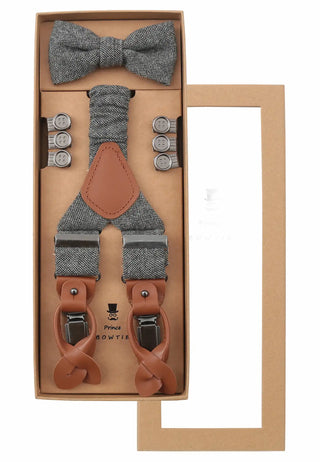 Hosenträger Set Herren mit Fliege aus Wolle – Tweed