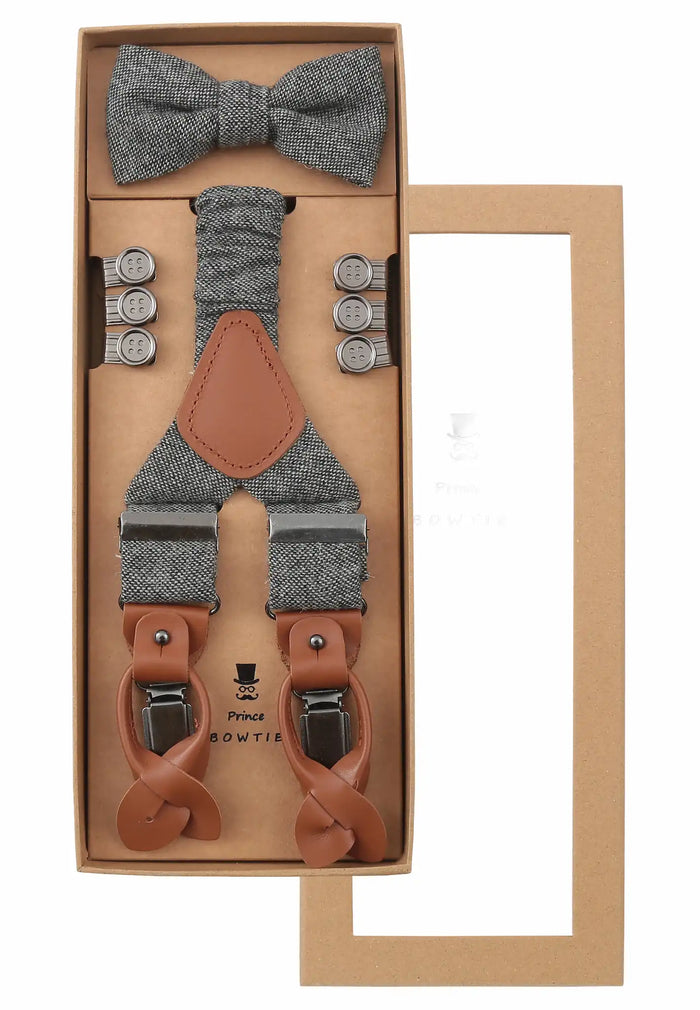 Hosenträger Set Herren mit Fliege aus Wolle – Tweed