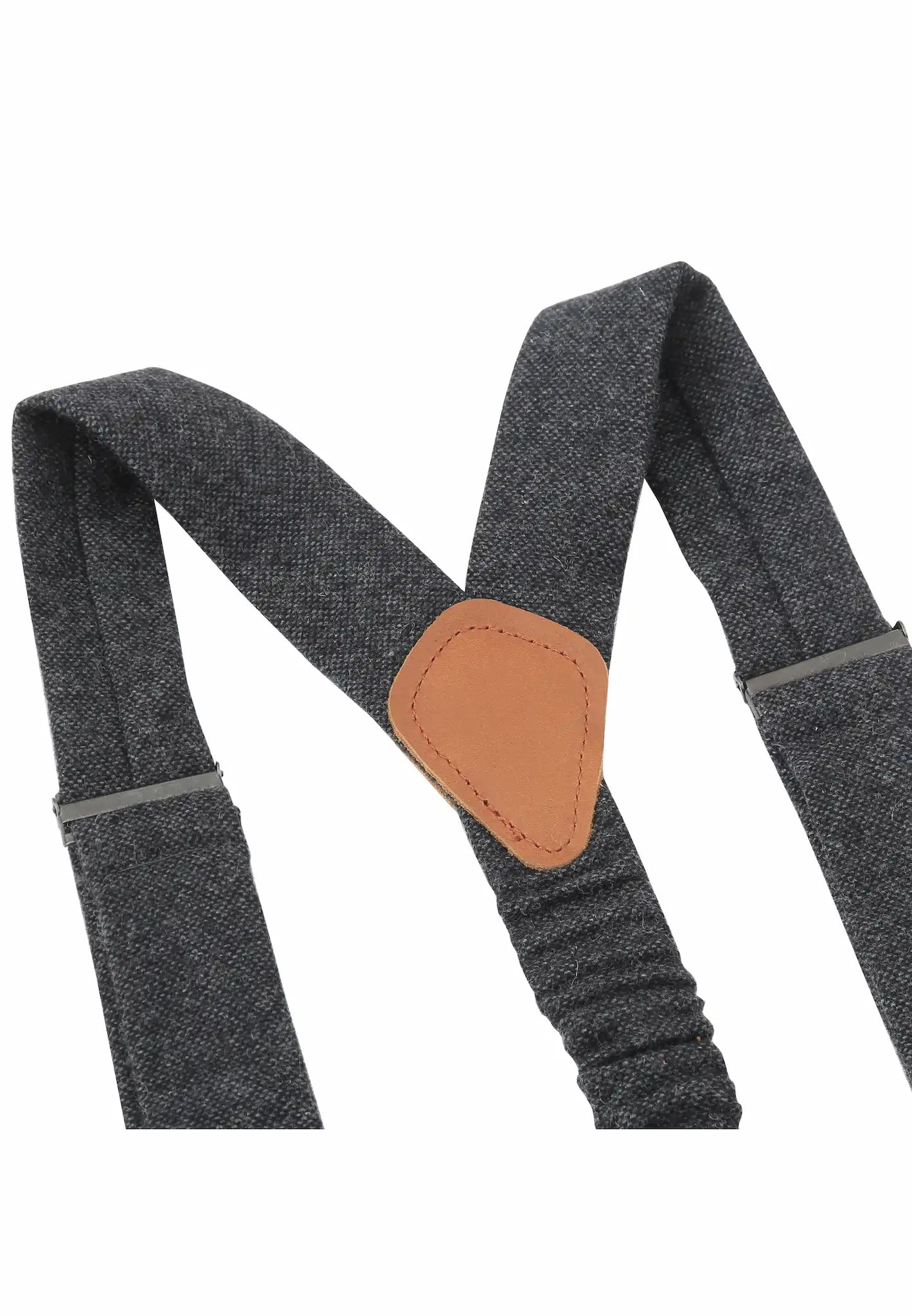(Anthrazit) Hosenträger Tweed – Detailansicht Rindsleder Rückenteil