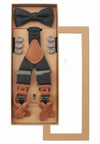 (Anthrazit) Hosenträger Set Herren mit Fliege Tweed Wolle – Geschenkbox Prince Bowtie