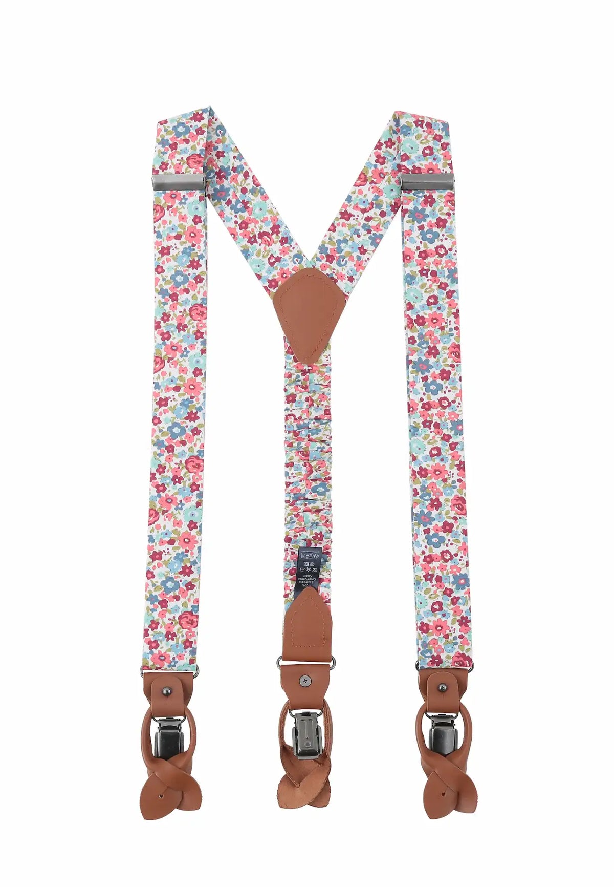 (Koralle) Hosenträger Herren Blumenmuster Baumwolle – Y-Form mit Clips und Lederdetails