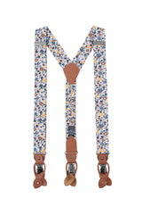 (Dunkelblau) Hosenträger Herren Blumenmuster Baumwolle – Y-Form mit Clips und Lederdetails