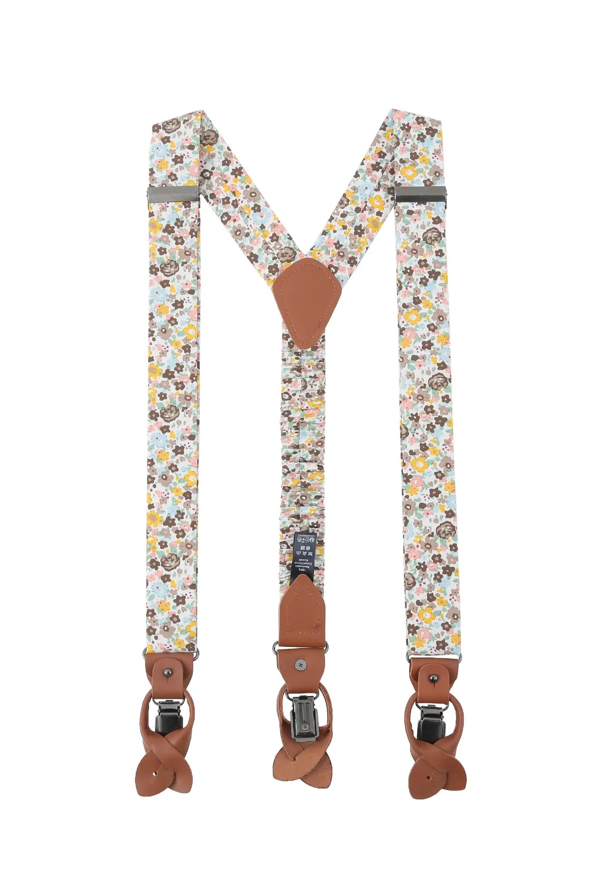 (Beige) Hosenträger Herren Blumenmuster Baumwolle – Y-Form mit Clips und Lederdetails