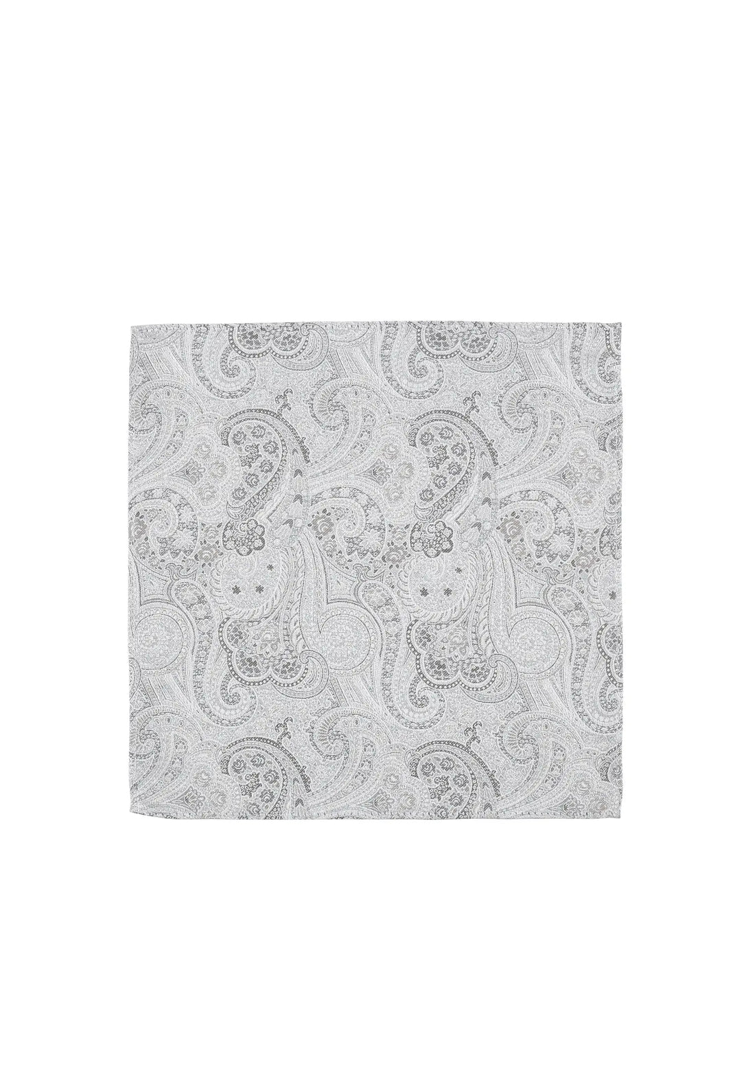 (Silber) Einstecktuch Hochzeit Paisley – Frontalansicht flach ausgelegt