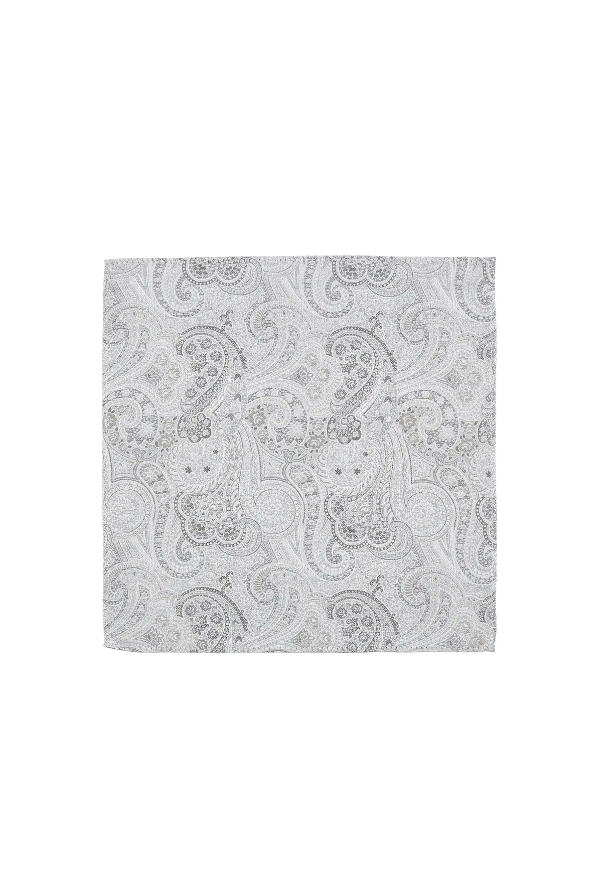 (Silber) Einstecktuch Hochzeit Paisley – Frontalansicht flach ausgelegt