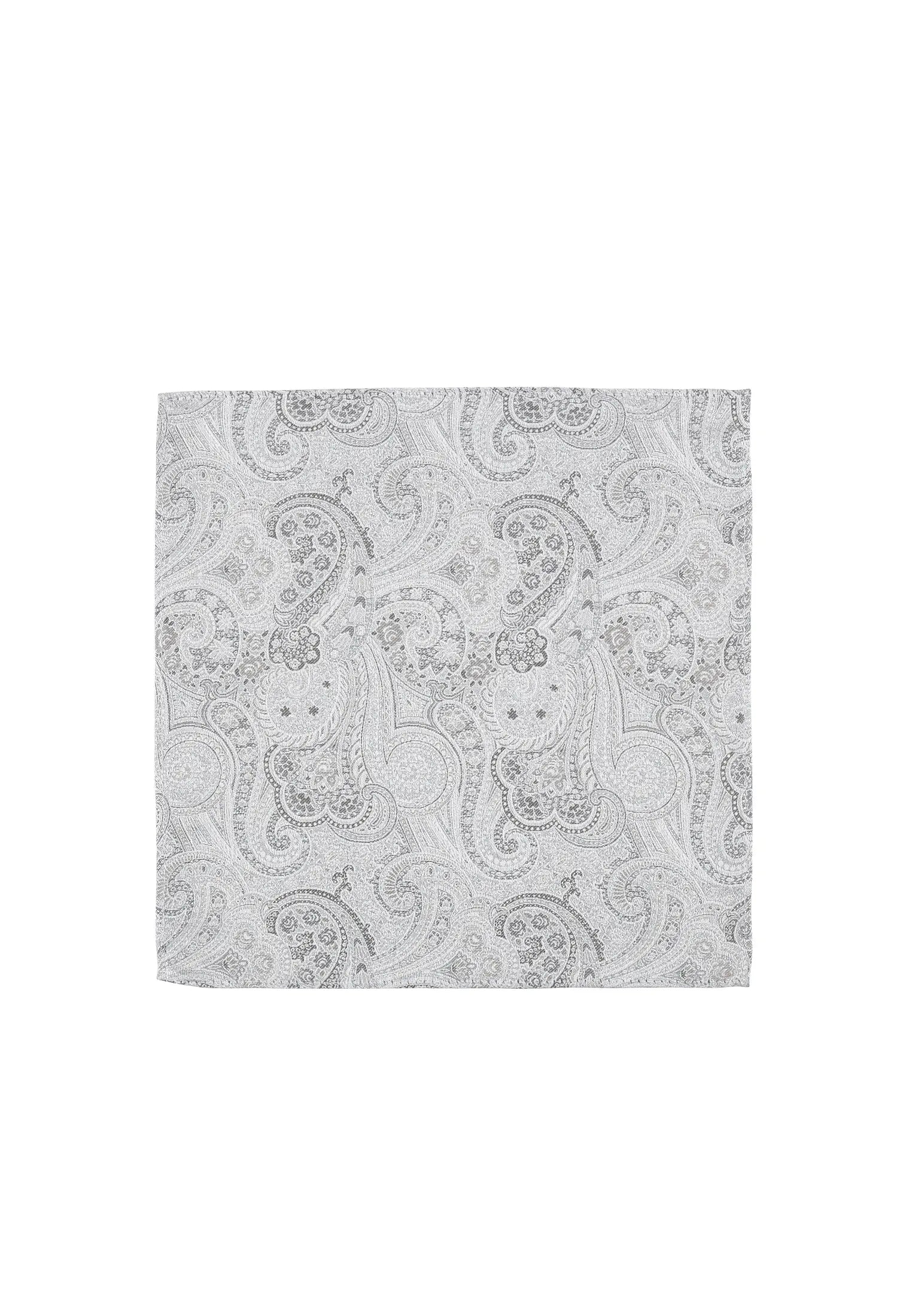 (Silber) Einstecktuch Hochzeit Paisley – Frontalansicht flach ausgelegt