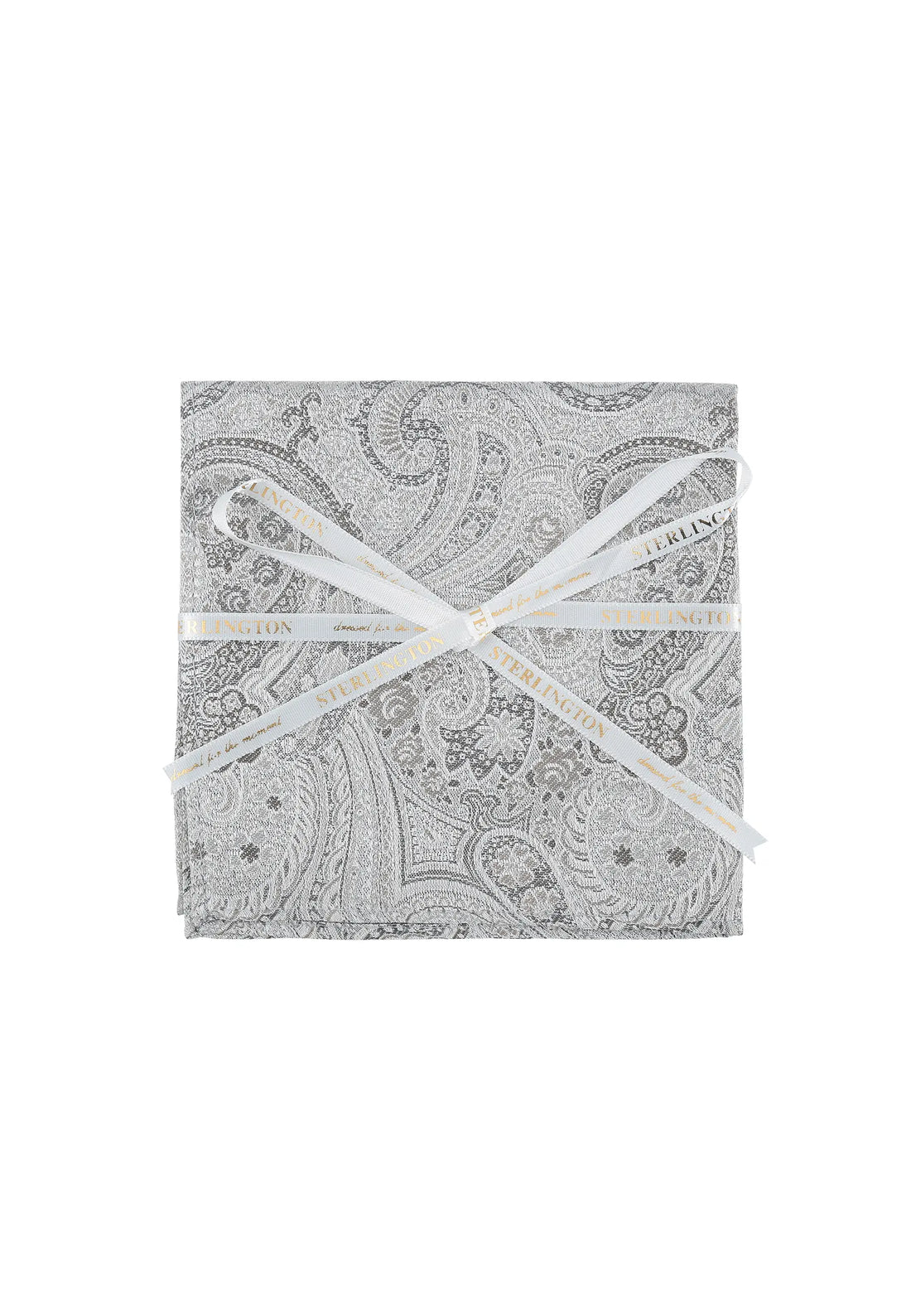 (Silber) Einstecktuch Sterlington Paisley Seide – mit Geschenkschleife
