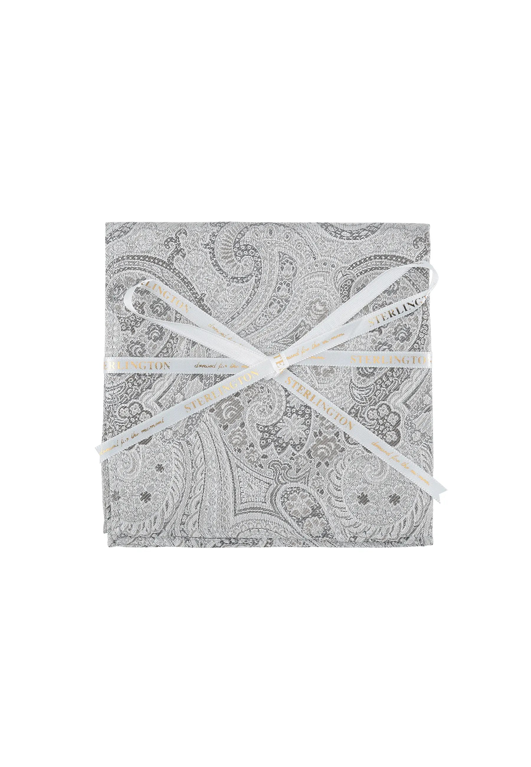 (Silber) Einstecktuch Sterlington Paisley Seide – mit Geschenkschleife