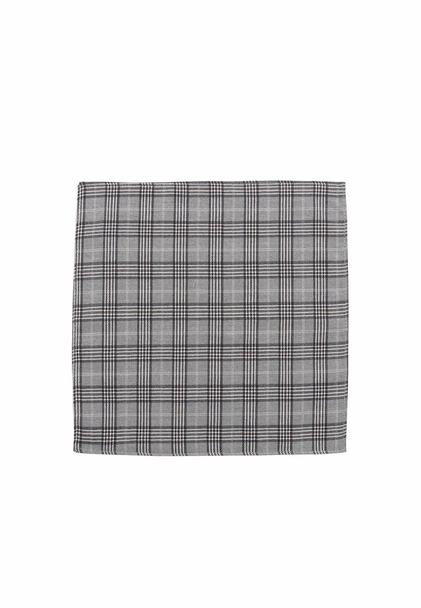 (Grau) Einstecktuch Glencheck grau-schwarz flach ausgelegt 28x28 cm