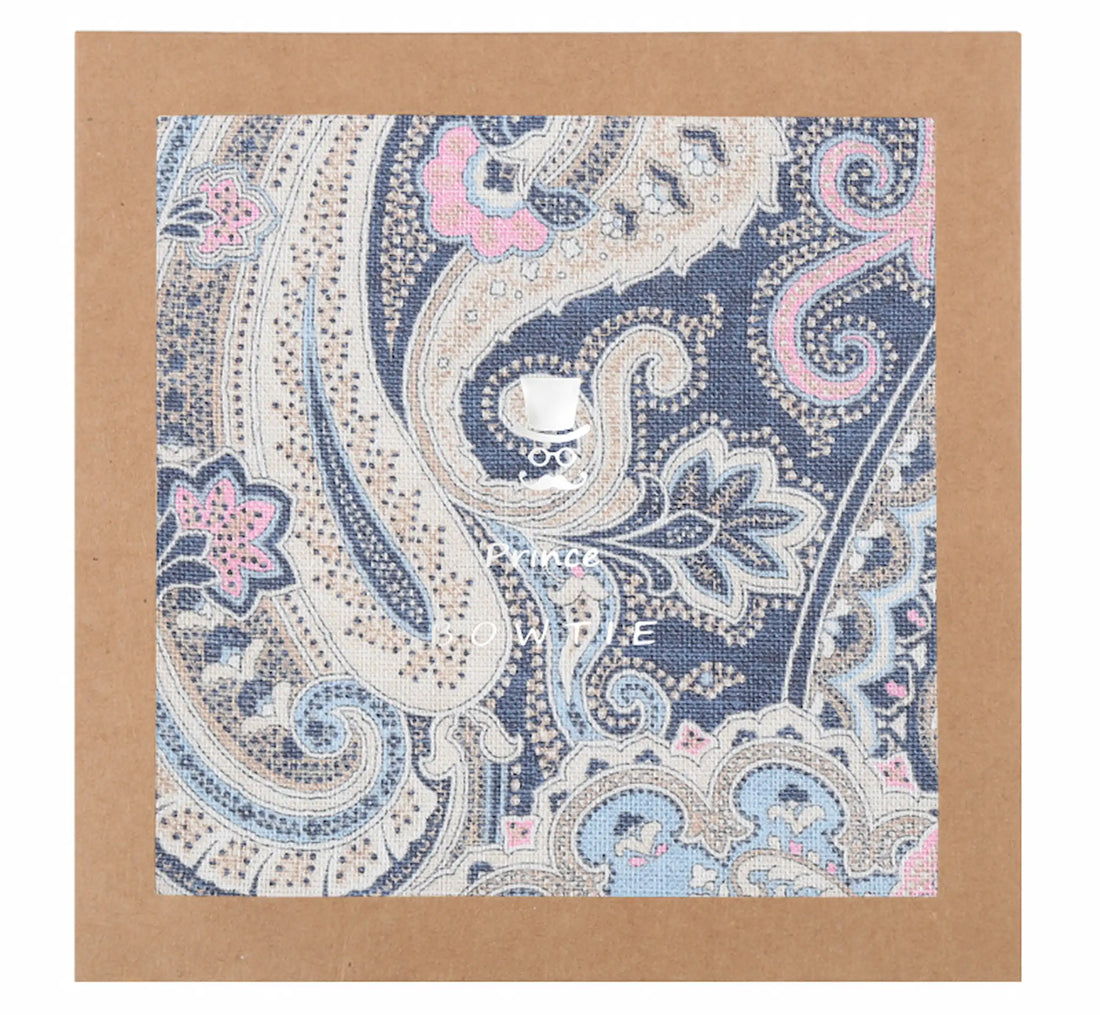 (Dunkelblau) Einstecktuch Paisley-Muster in Geschenkverpackung – Prince Bowtie