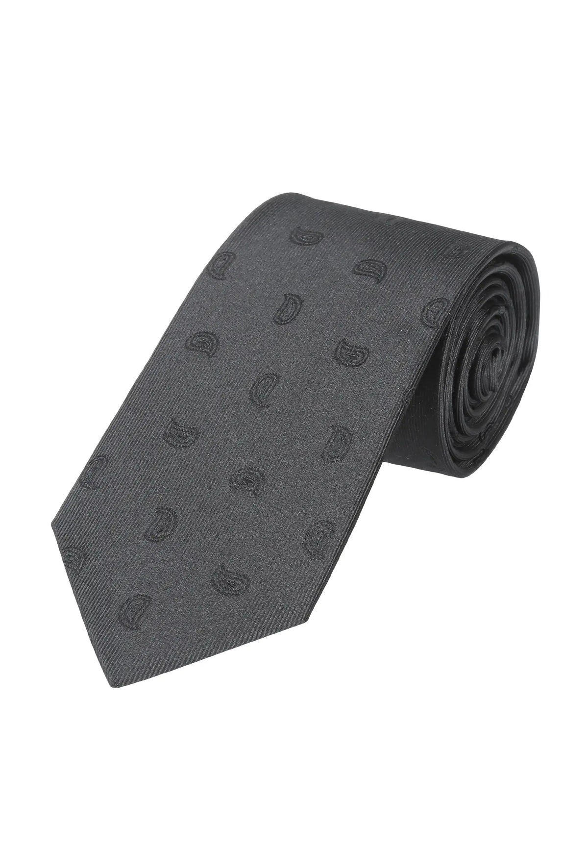 Trauerkrawatte Herren aus Seide - Schwarz (8,0 cm) Überlänge - Schwarz Paisley