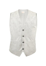 (Champagner) Hochzeitsweste Herren Paisley Seide – Frontalansicht V-Ausschnitt