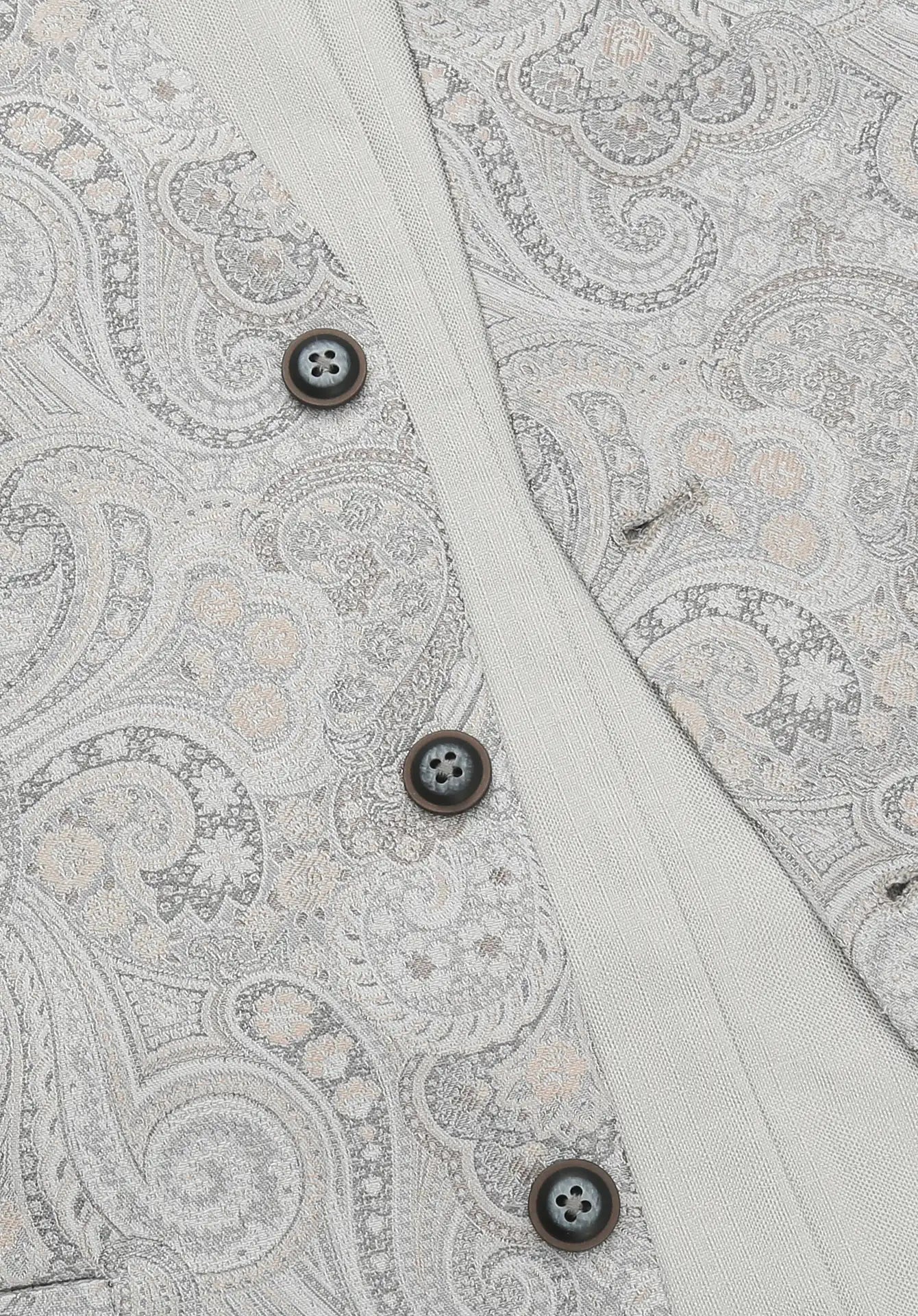 (Silber) Hochzeitsweste Herren Paisley – Detailansicht Knöpfe und Paisley-Muster
