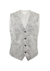 (Silber) Hochzeitsweste Herren Paisley Seide – Frontalansicht V-Ausschnitt