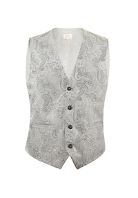 (Silber) Hochzeitsweste Herren Paisley Seide – Frontalansicht V-Ausschnitt