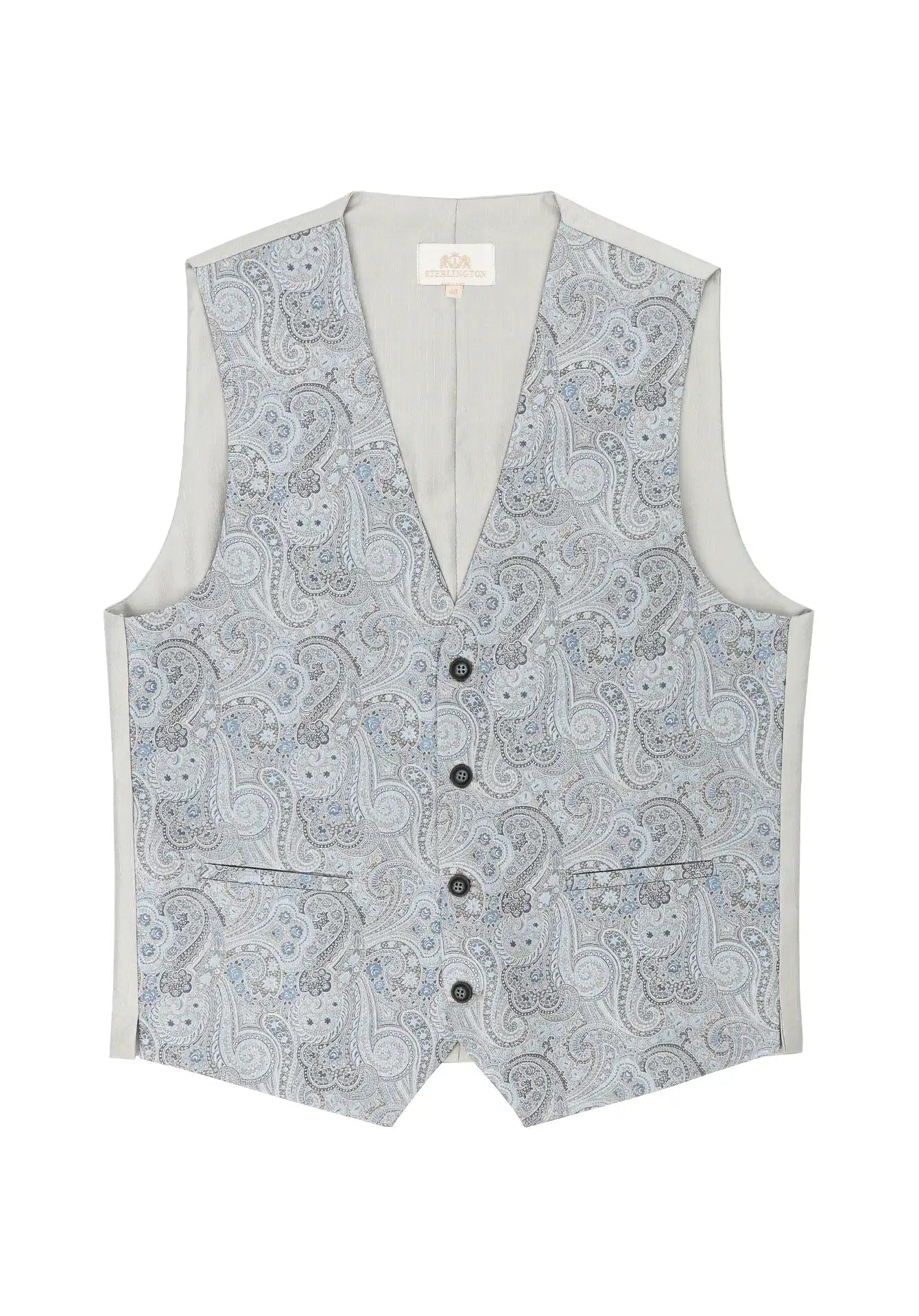 (Blau) Hochzeitsweste Paisley Seide – geschlossen mit vier Knöpfen