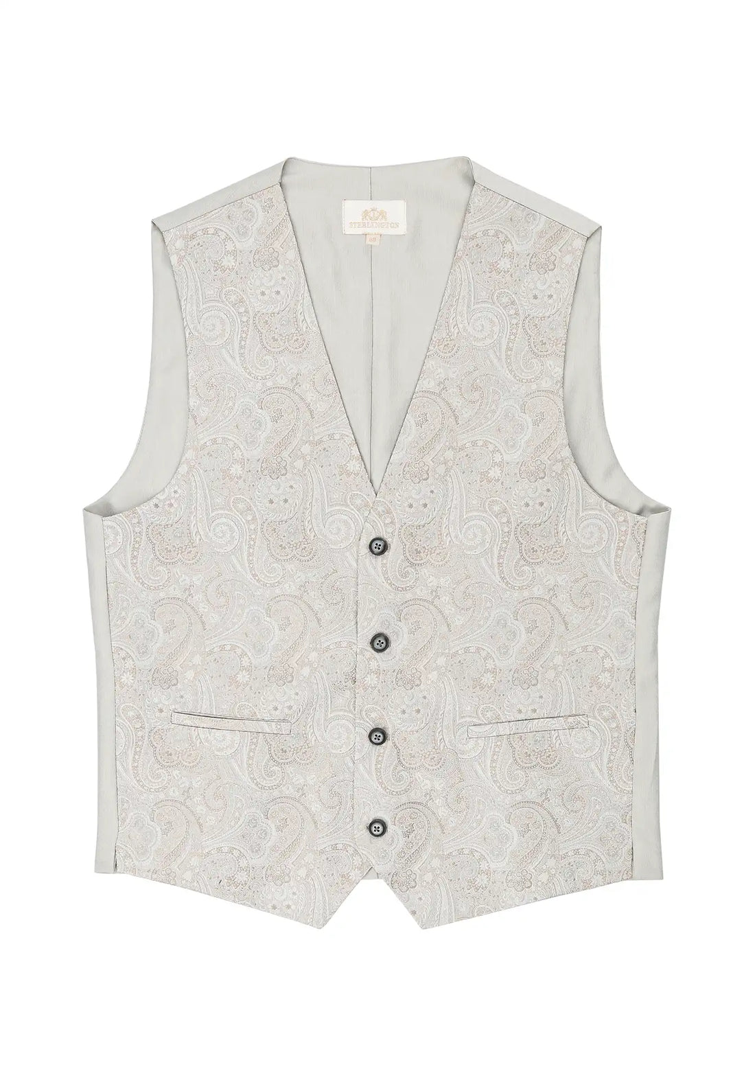 (Beige) Hochzeitsweste Paisley Seide – geschlossen mit vier Knöpfen