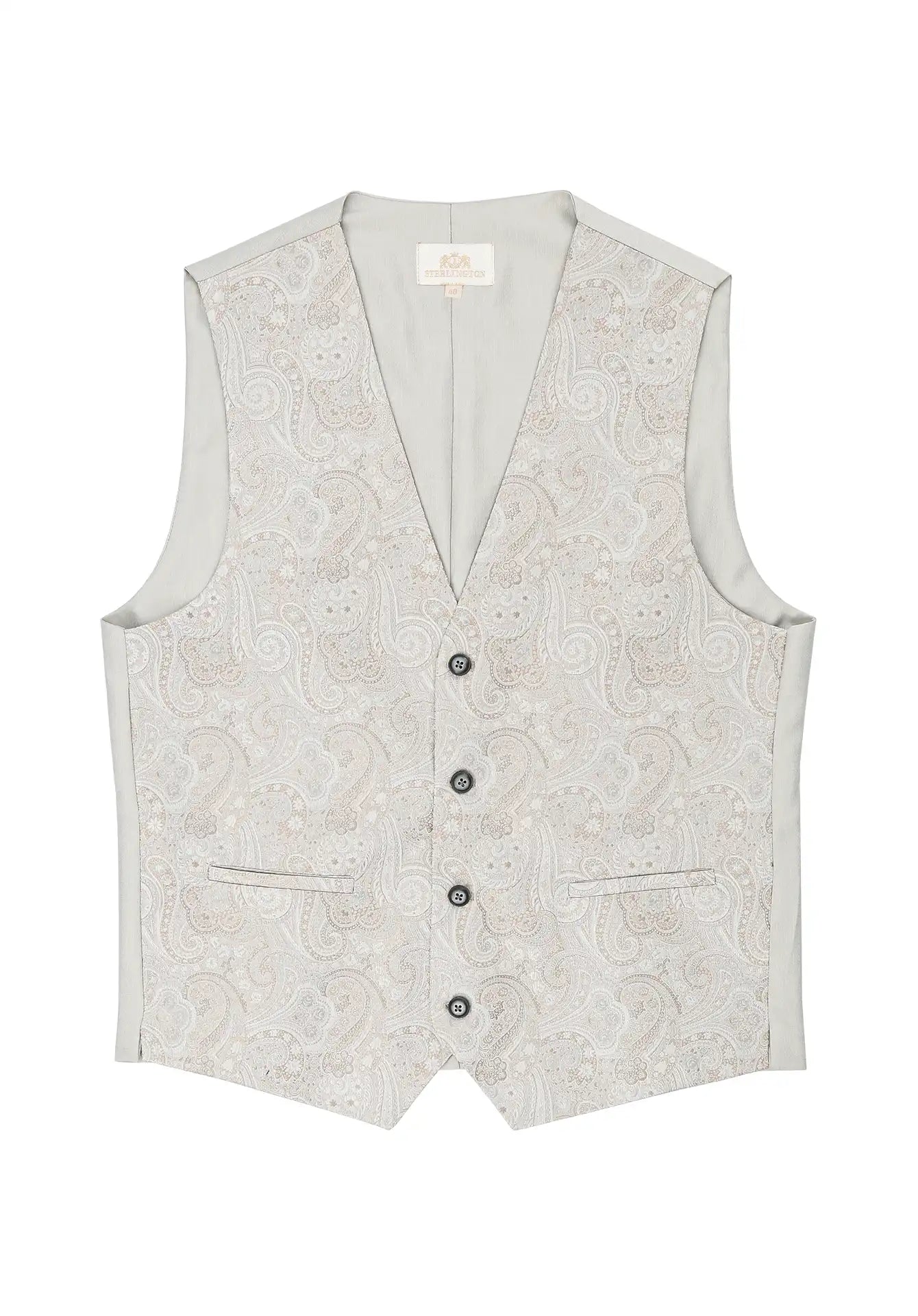 (Beige) Hochzeitsweste Paisley Seide – geschlossen mit vier Knöpfen