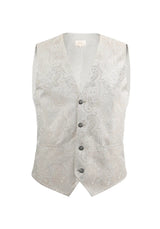 (Beige) Hochzeitsweste Herren Paisley Seide – Frontalansicht V-Ausschnitt