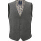 (Grau) Weste Herren Tweed Wolle – Frontalansicht mit floralem Innenfutter