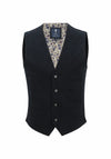 (Dunkelblau) Weste Herren Tweed Wolle – Frontalansicht mit floralem Innenfutter