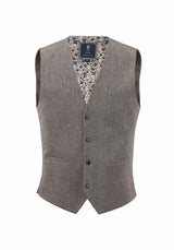 (Beige) Weste Herren Tweed Wolle – Frontalansicht mit floralem Innenfutter