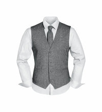 (Grau) Westen Set Herren Tweed mit Krawatte – Frontansicht auf weißem Hemd