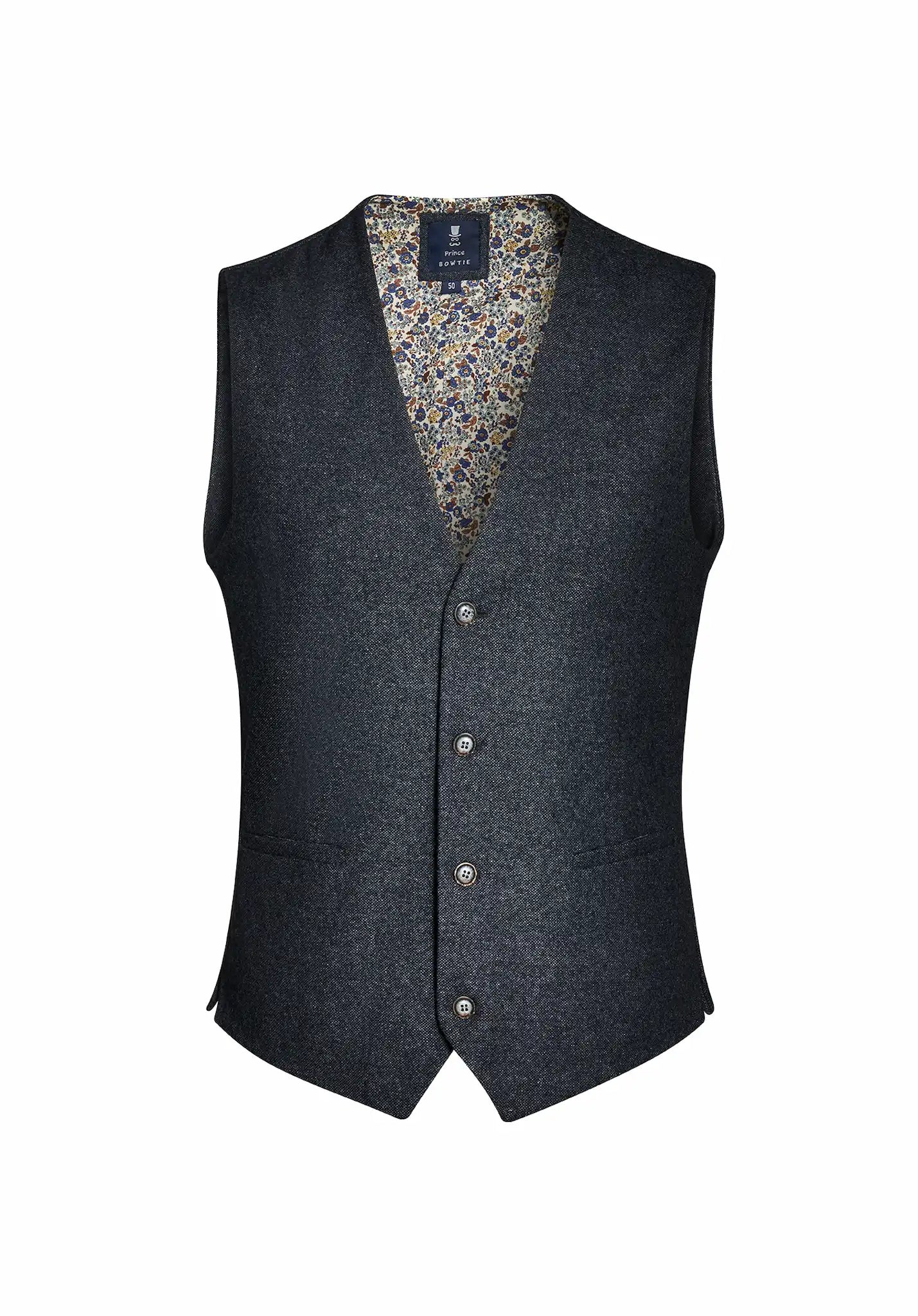 (Anthrazit) Herrenweste Tweed mit floralem Innenfutter – Prince Bowtie