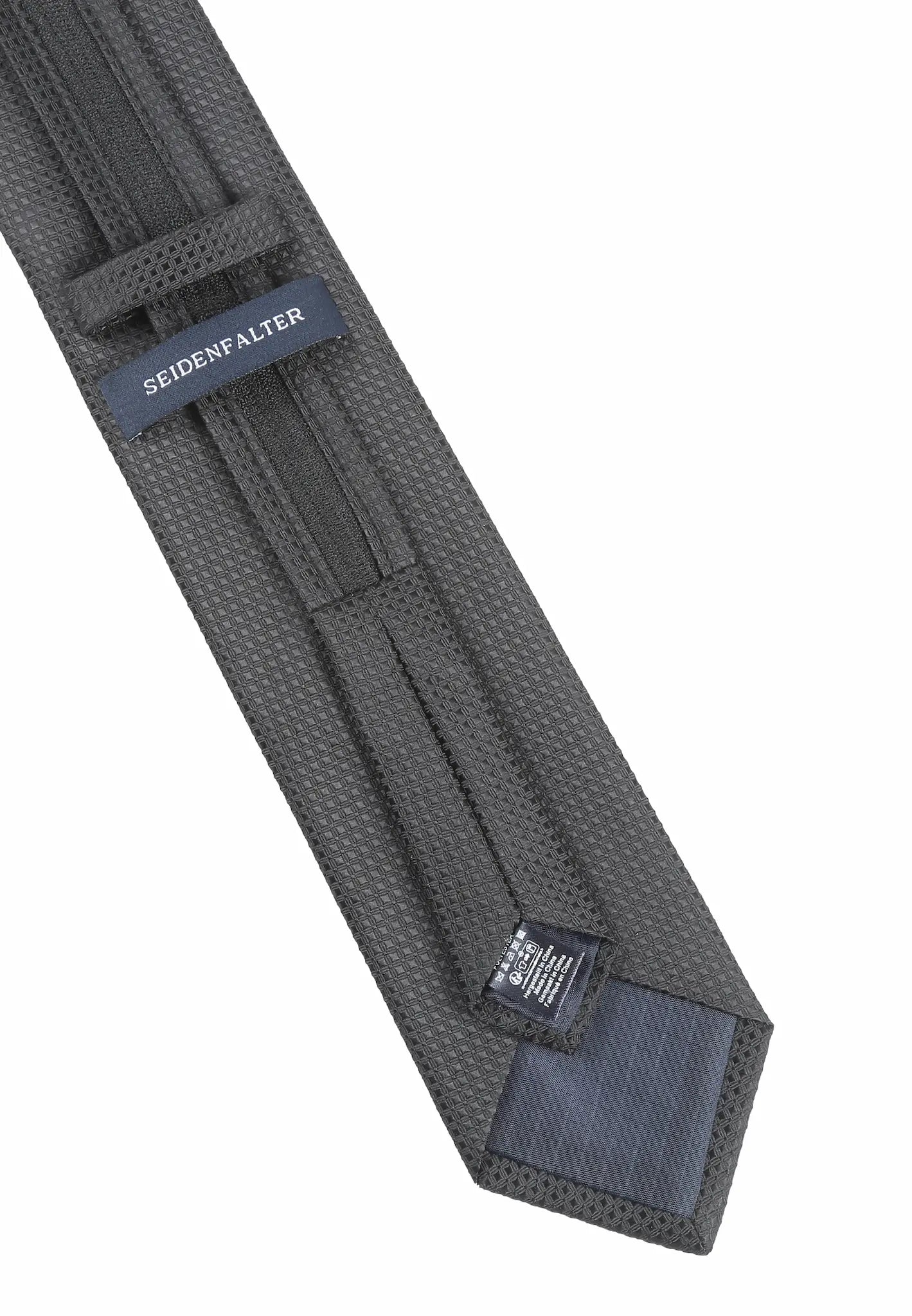 (Schwarz Würfelmuster) Rückseite der Zip-Trauerkrawatte mit Reißverschluss und Schlaufe, vorgebunden und verstellbar