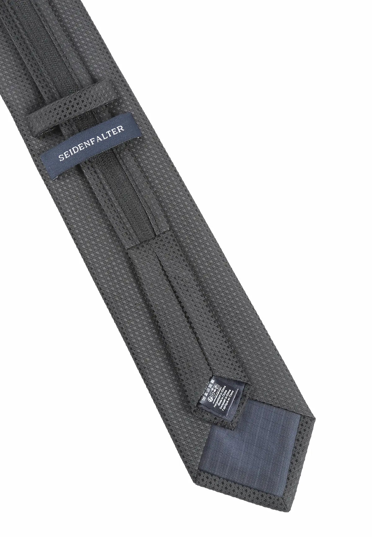 (Schwarz Würfelmuster) Rückseite der Zip-Trauerkrawatte mit Reißverschluss und Schlaufe, vorgebunden und verstellbar