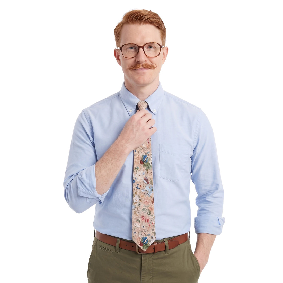 (Beige) krawatte herren blumenmuster seide getragen pose krawatte frei sichtbar