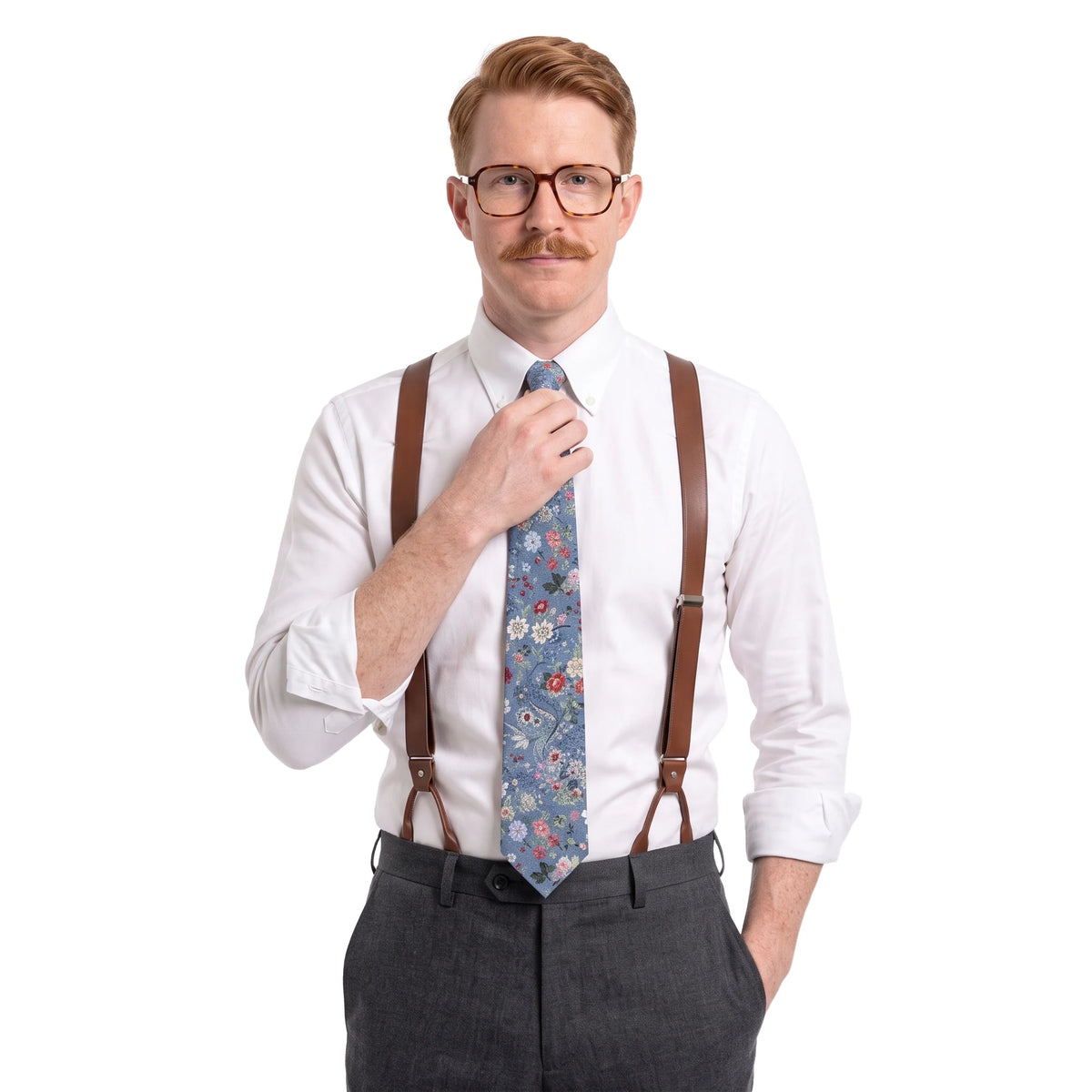 (Blau) krawatte herren blumenmuster seide getragen pose krawatte frei sichtbar