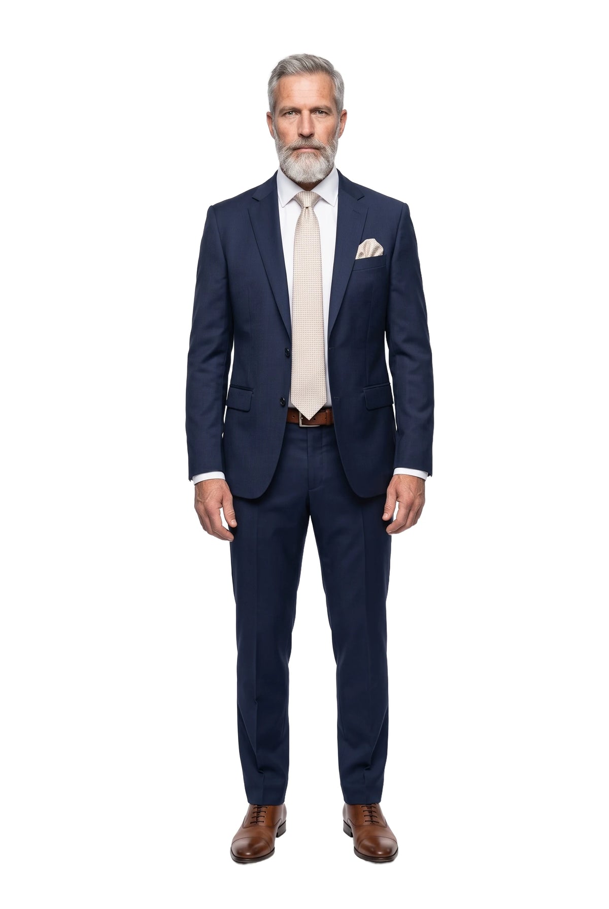 (Beige) krawatte einstecktuch set mikromuster getragen ganzkörper look