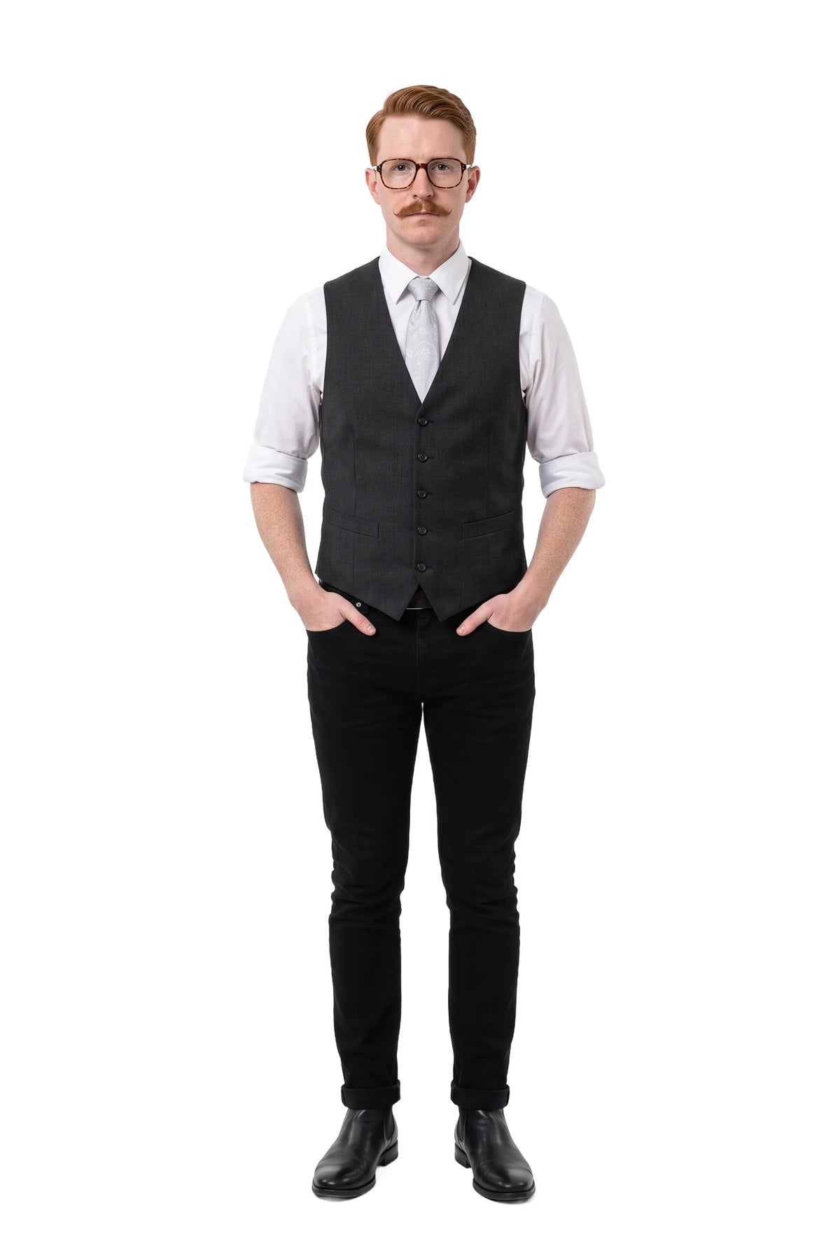 (Hellgrau) krawatte herren paisley seide getragen ganzkörper look