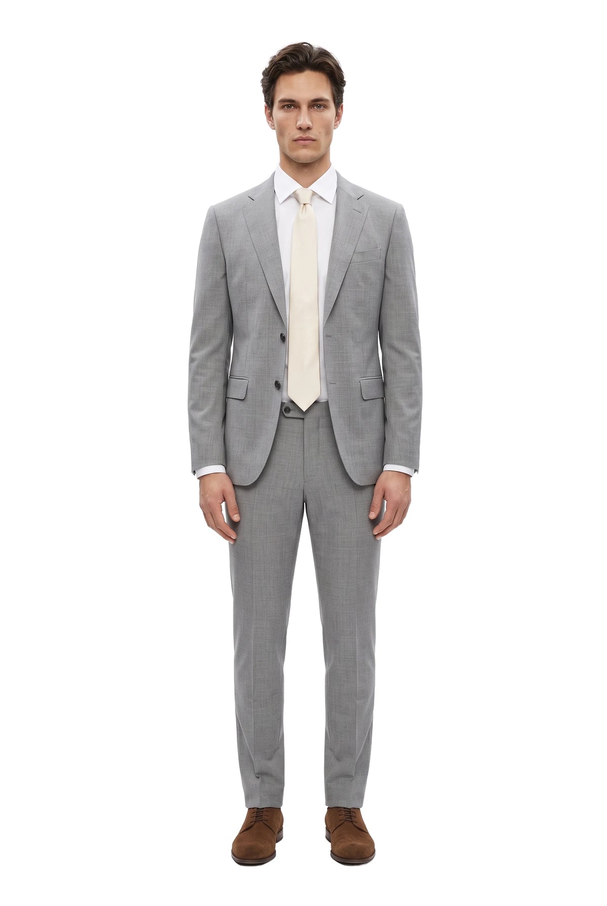 (Champagner) seidenkrawatte herren uni schmal getragen ganzkörper look