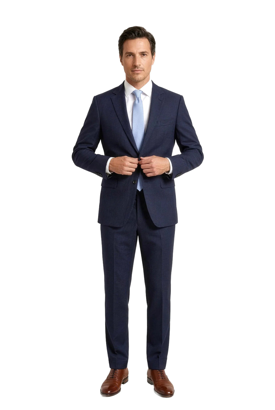 (Hellblau) seidenkrawatte herren uni überlänge getragen ganzkörper look mit navy anzug